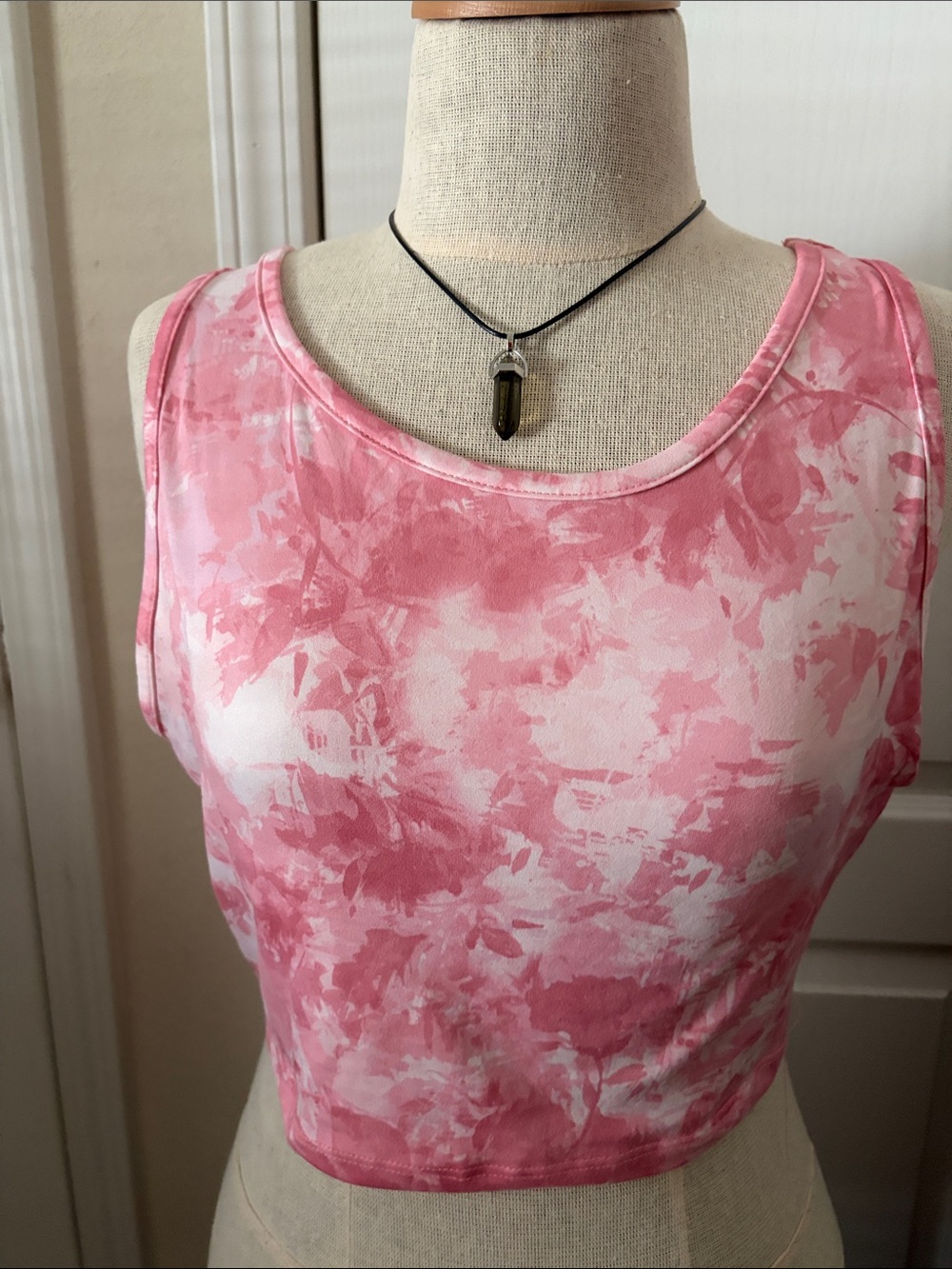 Pink Tie-Dye Crop Tank Top - Women